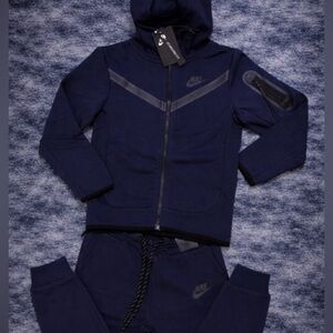 Kids Nike Tech Navy Blue and Black Hoodie Tracksuit